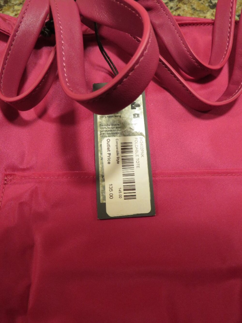 NWT TUMI Foldable Tote Fuchsia Pink Nylon Leather Trim Packable Travel Bag - Picture 10 of 15